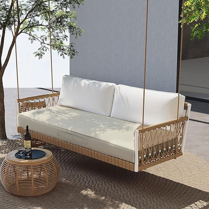 Outdoor Bench Cushion 4 inches Memory Foam Waterproof Patio Furniture Bench Cushion Porch Swing Cushion with Handle and Adjustable Strap, 36 x 18 Inch Cream