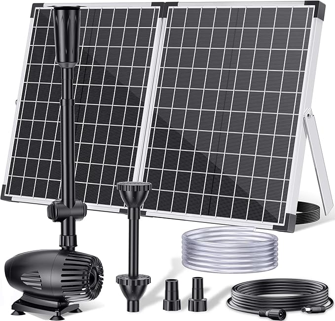 POPOSOAP 55W Solar Fountain Pump for Outdoor Pond, 480GPH Solar Pond Pump with Dry-Run Protection, Solar Powered Water Pump with PVC Tubing, 17Ft Cord for Ponds, Garden, Waterfall, Hydroponics