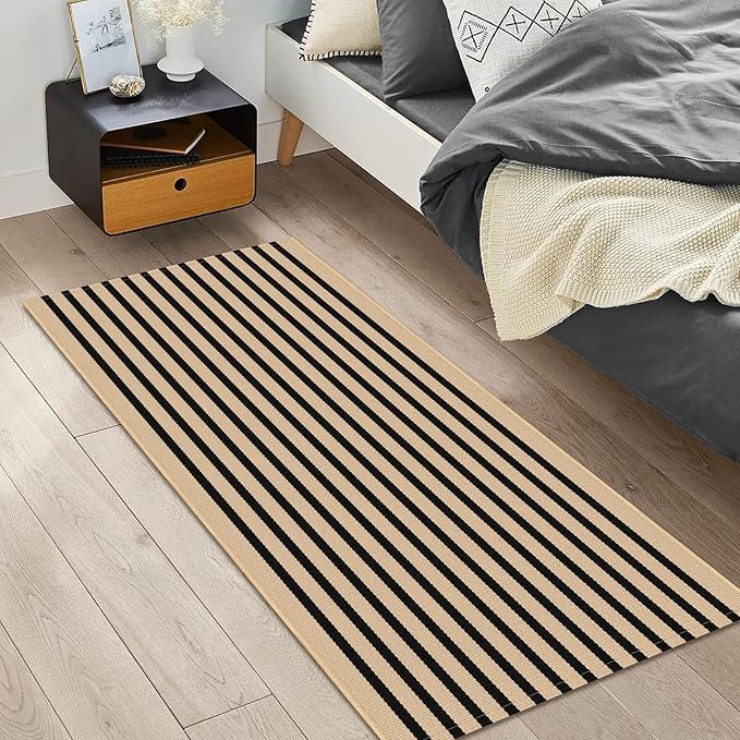 IOHOUZE Striped Area Rug 2'x4.3' Front Door Rugs Small Washable Area Rug for Front Porch, Spring Summer Welcome Door Mats Outdoor Indoor, Doormat for Entryway Porch Entrance, Tan/Black
