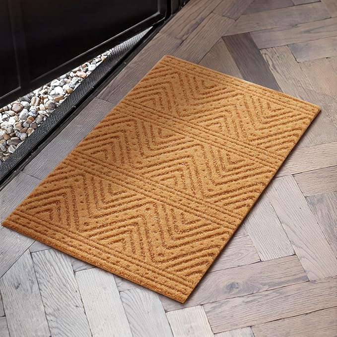 Front Door Mat Indoor Outside Entrance, Heavy Duty Dirt Trapper Coir Doormat with Non Slip Backing Entryway Rug for Front Back Door, 24x36, Brown