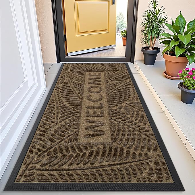 Smiry Welcome Mat Indoor Outdoor, All-Season Waterproof Front Door Mat, Sturdy Natural Rubber Doormat, Non-Slip, Easy Clean, Low Profile Dirt Trapper for Porch Patio Entrance, 71x23, Brown