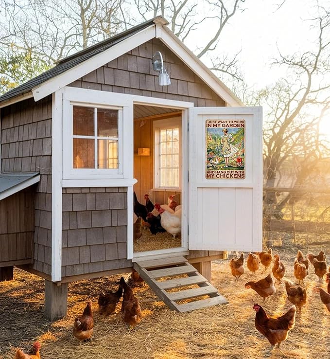 Chicken Gifts Funny Garden Decor Sign Vintage Farmhouse Chicken Decor for Chicken Coop Greenhouse Accessories Cool Gardening Wall Decor for Women Chicken Lovers Outdoor House Garden Signs 8"x12