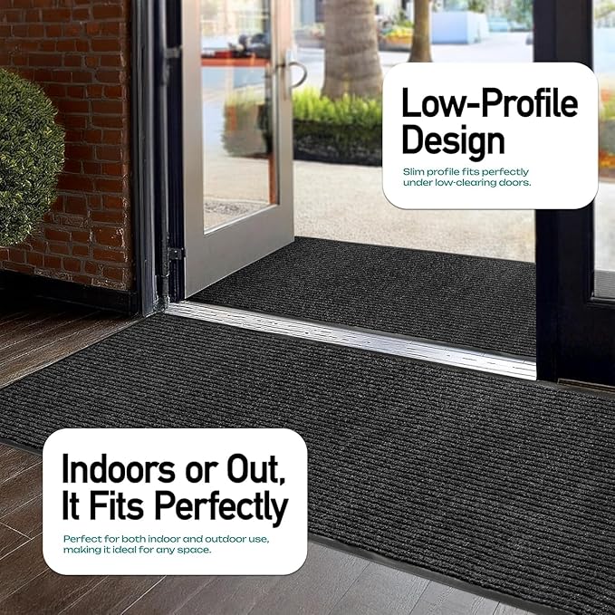 LuxUrux Striped Black Door Mat - Heavy-Duty, Indoor/Outdoor, Waterproof, Low-Profile (4x10 Feet) - Stylish and Durable Solution for High Traffic Areas