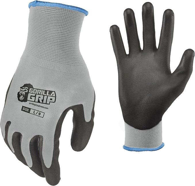 Gorilla Grip Work Gloves, Never Slip Maximum Grip All-Purpose, Gloves for Men, Superior Grip, Polymer Palm