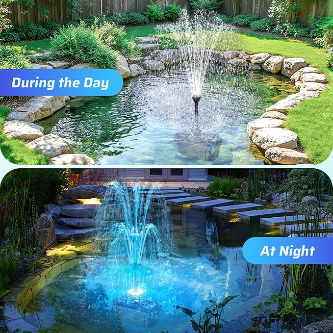 Antfraer 660GPH Pond Filter with RGB Auto-Cycle LED Lights - Built-in 40W Pump & 3-Stage Pond Filters for Outdoor Ponds, Koi Fish Ponds, Garden Fountains, Waterfalls & Aquariums (Corded Electric)