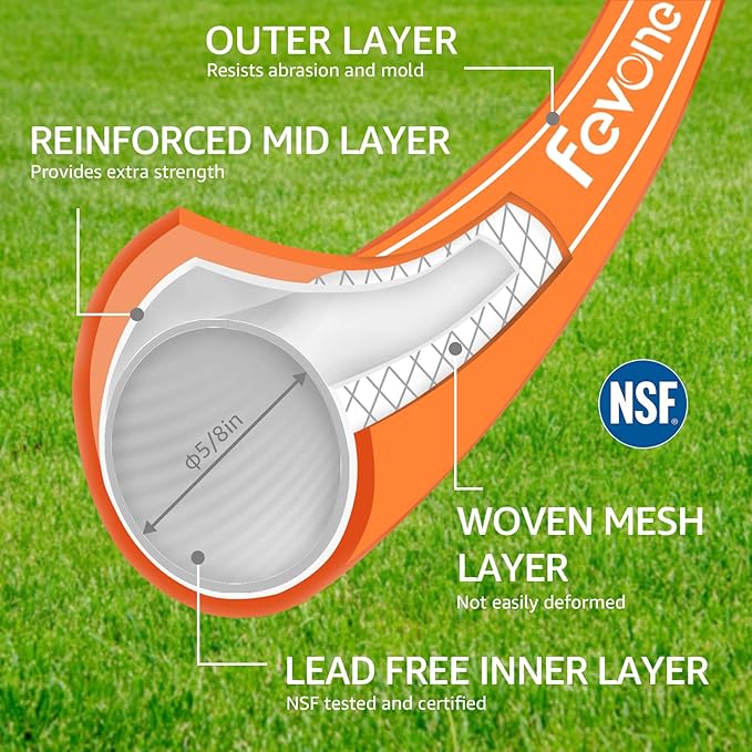 Fevone Kink Free Garden Hose 75 ft, All Weather Flexible, Heavy-Duty & Durable, Leak-Free Connection