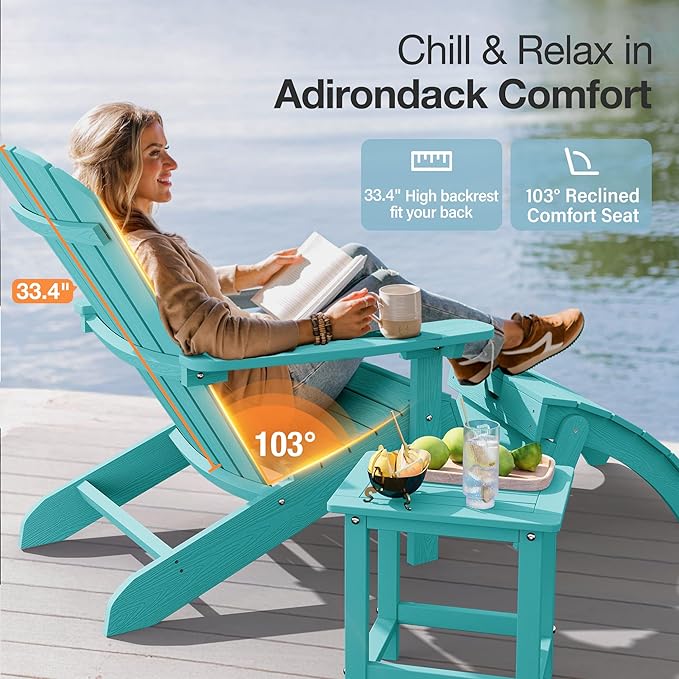 YEFU Adirondack Chairs Set of 6: Plastic Adirondack Chairs - Patio Chairs with Wood Texture - Outdoor Chair HIPS - Lawn Fire Pit Deck Porch Garden Chairs for Adults (Aruba)