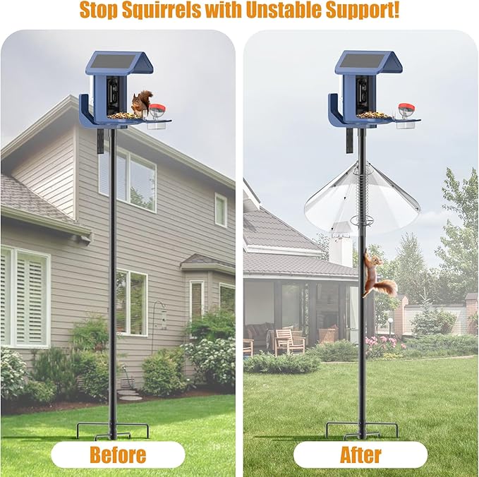 Squirrel Baffle for Bird Feeder Pole - Dynamic Steel Spring-Loaded Wobble Defense, 0.32" Thick Anti-Chew Polycarbonate Guard, Fits 0.4"-1" Round Poles Only, 19 Inch, Metal Buckle
