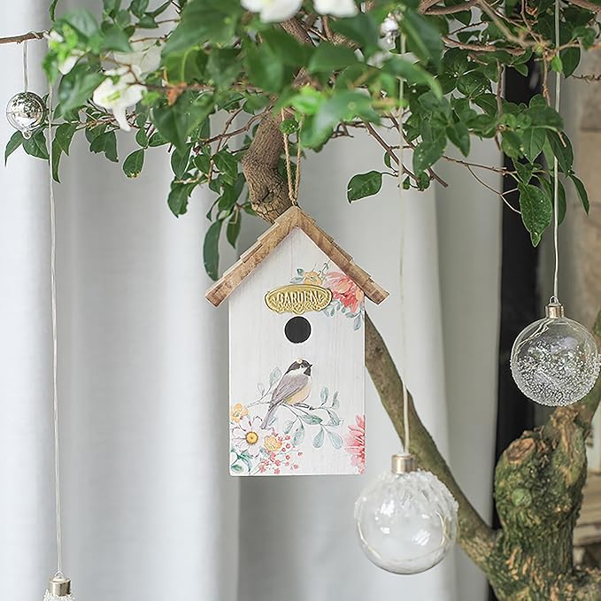 Wooden Humming Bird Houses for Outside Hanging Birdhouses for Outdoors Unique Bird Nest for Hummingbird, Bluebird, Wren, Chickadee, Sparrow, Decorative Garden Bird House for Bird Lover
