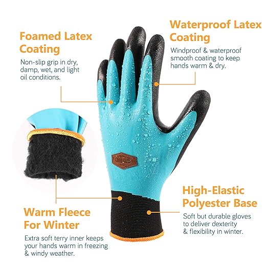 COOLJOB Waterproof Winter Freezer Gloves for Working Gardening Fishing Construction Worker, Double Coated Rubber for Warehouse Cold Refrigeration House, 2 Pairs Large Blue