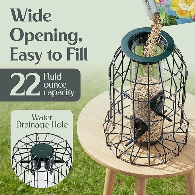 Hearts&Birds Squirrel Proof Bird Feeder Outdoors Hanging with Anti Collision Window Stickers for Birds - 360° Feeding Perch with Large Capacity for Wren Finches Chickadees Cardinal Wild Birds