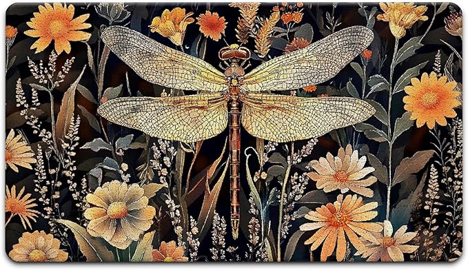 JINYO Dragonfly Floral Door Mat, Vintage Rustic Dragonfly Door Mat Indoor Outdoor Entrance Entryway Porch, Dark Cottagecore Botanical Flower Bath Mats for Bathroom, Beachy Welcome Mats, 17x30 Inch
