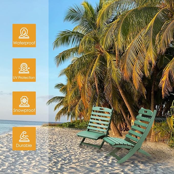 IVY&LANE Portable Xavier-Chairs Set of 2 | Folding-Adirondack-Chair | Wave | HDPE Plastic | Limited Edition | Forest Green | All-Weather Resistant | for Outdoor Fire-Pit Patio Lawn Beach Poolside
