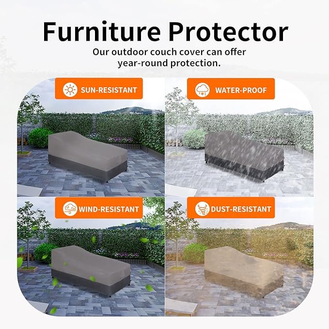 Easy-Going Waterproof Outdoor Chaise Lounge Cover, Heavy Duty Patio Lounge Chair Cover, Windproof Outdoor Furniture Cover with Air Vent 1 Pack-84Wx34Dx32H inch, Gray/Dark Gray