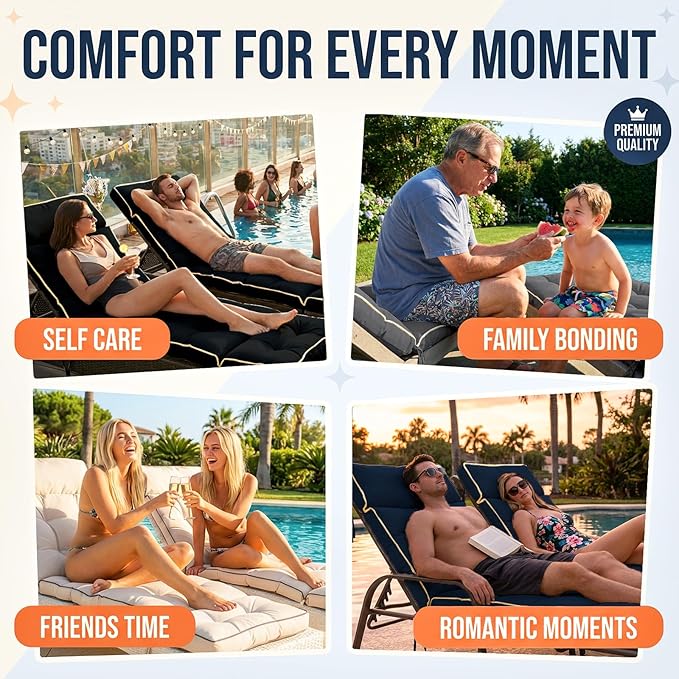MAGIC ELEPHANT Chaise Lounge Cushion Outdoor, Memory Foam Replacement Patio Pool Lounge Chair Cushion with Ties for Outdoor Furniture, 74 x 22 x 4 Inch (Gray)