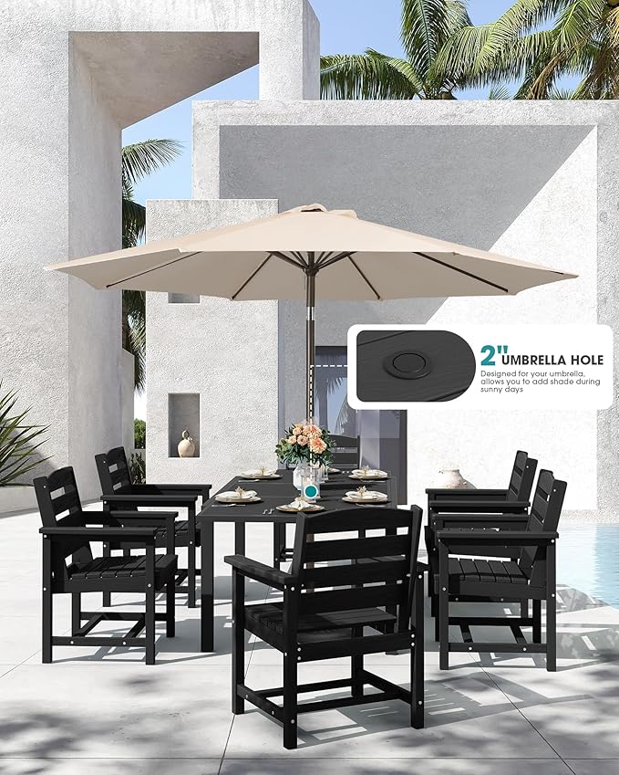 SERWALL 5-Piece Outdoor Table and Chairs, 60" - 83" Expandable Outdoor Dining Table with Aluminum Frame & HDPE Tabletop, All Weather HDPE Patio Furniture Set for Backyard, Garden, Black