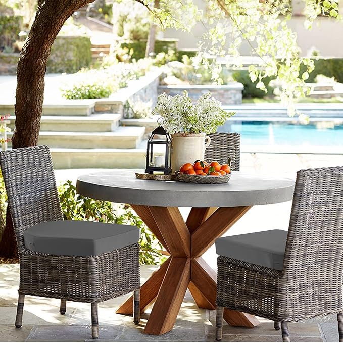 idee-home Outdoor Chair Cushions Set of 2, Thick 19" x 19" x 3" Outdoor Seat Cushions Patio Furniture Waterproof with Ties, Dining Pads