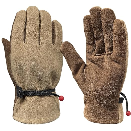 Leather Work Gloves for Women with Cotton Lining, Thorn Proof Gardening Gloves for TIG/MIG Welding, Construction (coffee, Medium)