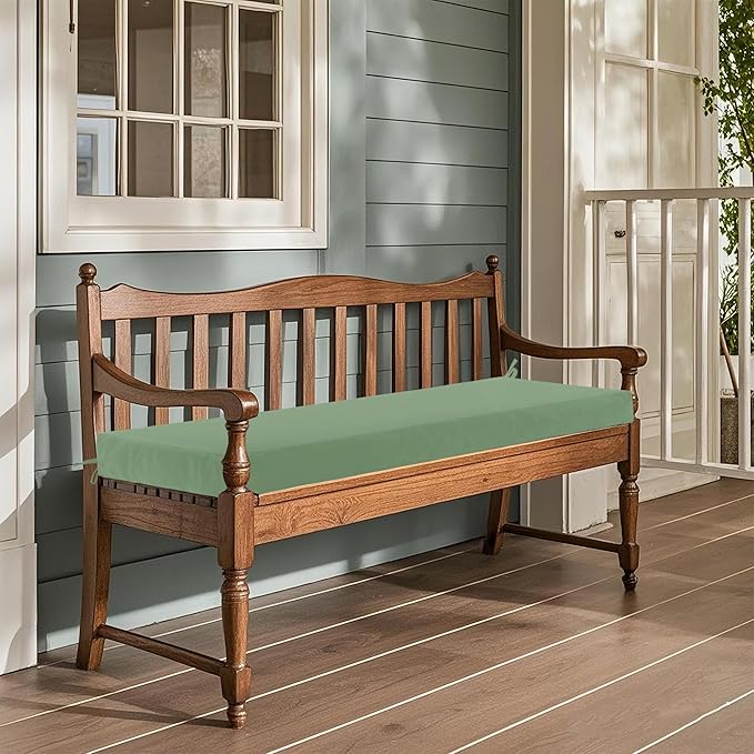 Outdoor Bench Cushion Waterproof 45"x18" – Fade-Resistant Patio Furniture Cushion with Ties for Porch Swing, Loveseat, or Indoor Bench Replacement, Sage Green
