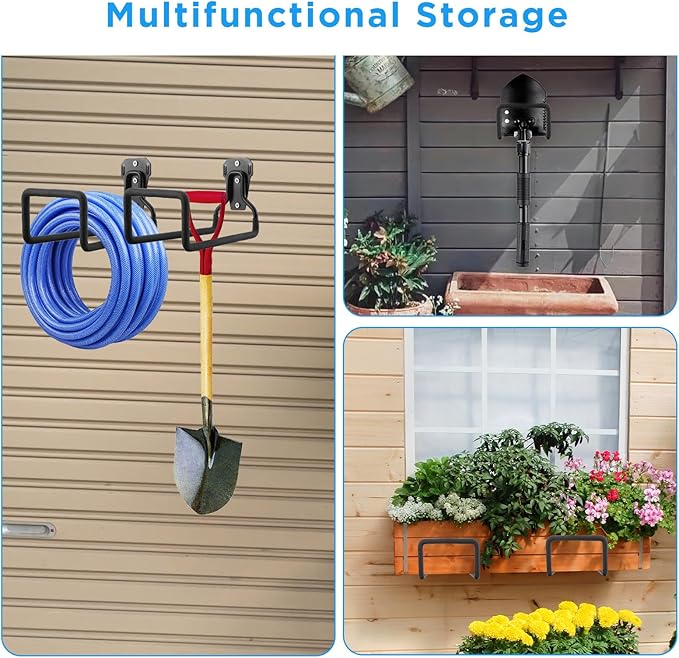 2Pcs Hose Holder Stand Wall Mount, Heavy Duty Garden Hose Hanger Reel, Metal Water Pipe Tube Hooks Rack for Outside Yard, Garage, Storage Organizer