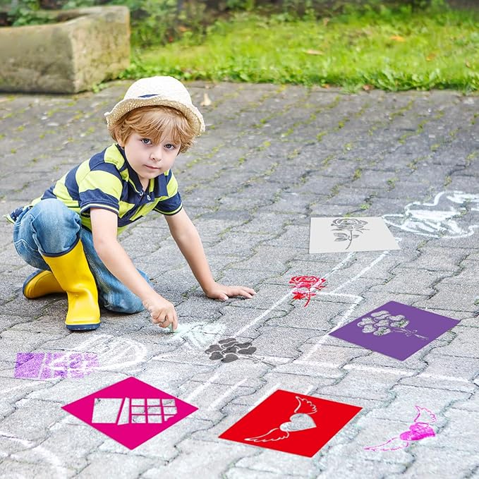 24 Pcs Valentine's Day Stencil Set 8 x 8 Inch Reusable Plastic Love Heart Drawing Painting Templates Valentine Stencils Painting on Wood Paper Cards Scrapbook DIY Rock Furniture Art Crafts