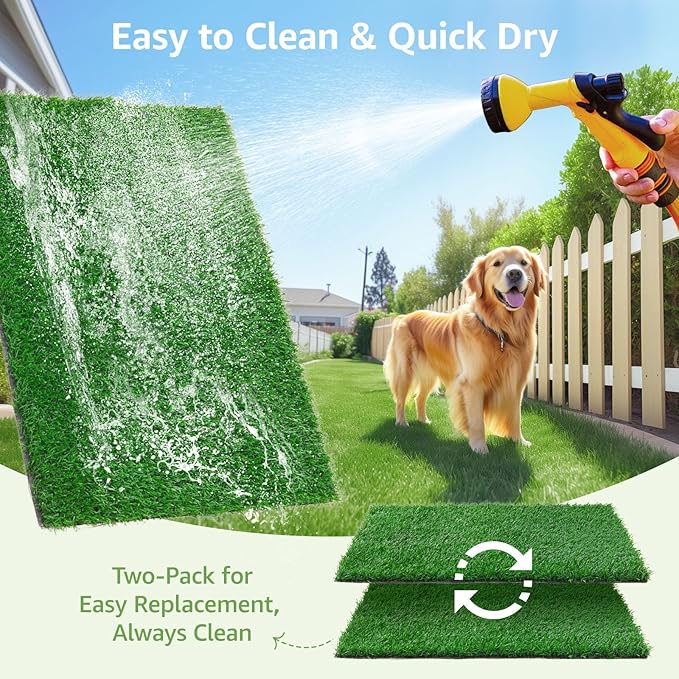 LOOBANI Dog Grass Pee Pads, 2 Pack Artificial Grass Pads for Potty Tray, Fake Grass for Dogs to Pee On, Outdoor Indoor Pee Grass for Dog Potty (18*23 inch)