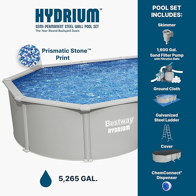 Bestway Hydrium 20' x 12' x 48" Oval Steel Wall Above Ground Pool Set