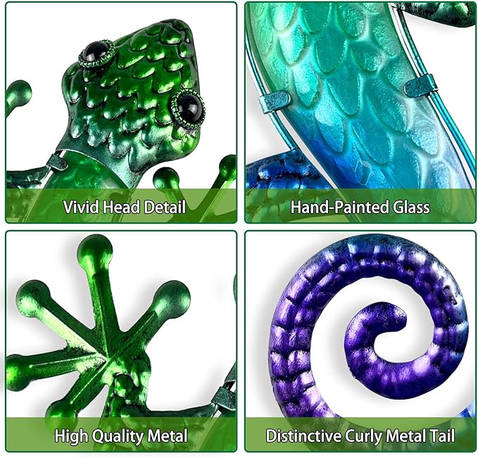 HONGLAND Metal Gecko Wall Art 15 Inch Lizard Outdoor Decor Lizards Garden Sculpture for Yard Fence 2 Pack