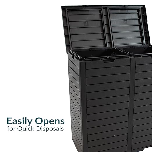 Sunnydaze 78-Gallon Double Patio Trash Can with Lid - Outdoor Garbage Can with Drip Trays - Weather-Resistant Resin - Black