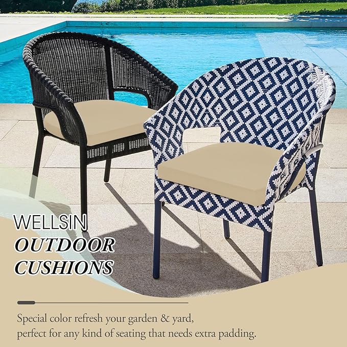 Wellsin Outdoor Chair Cushions for Patio Furniture - Patio Chair Cushions Set of 4 - Water Resistant Round Corner Outdoor Seat Cushions 17"X16"X2", Beige