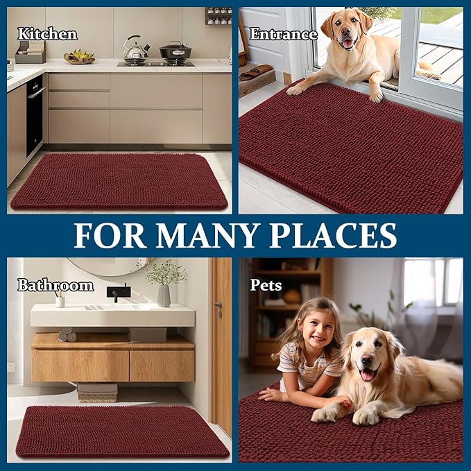 OLANLY Dog Door Mat for Muddy Paws 30x17, Absorbs Moisture and Dirt, Absorbent Non-Slip Washable Doormat, Quick Dry Chenille Mud Mat, Entry Indoor Entryway Carpet for Inside Floor, Caramel Russet