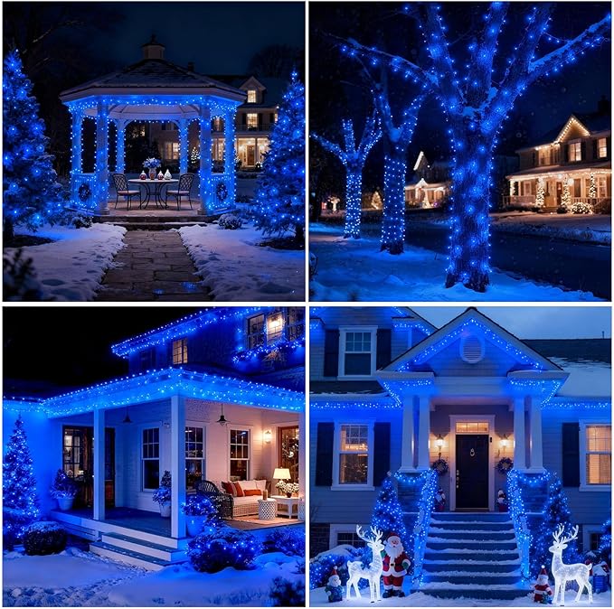 SOLARBABY 4 Pack Solar Christmas Lights Outdoor,Total 146Ft 400 LED Solar String Lights Outdoor with 8 Modes,Waterproof Blue Fairy Light for Outside Garden Patio Yard Xmas Tree Christmas Decoration