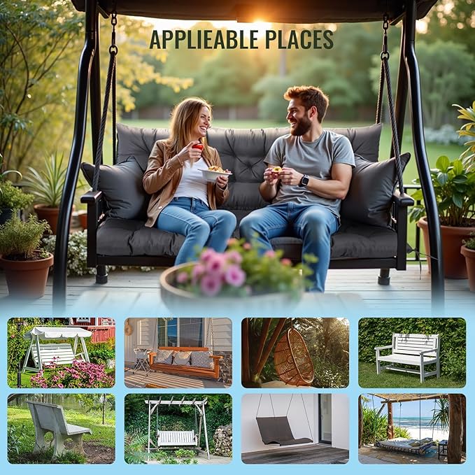 NACATIN 3 Seat Cushion for Outdoor Swing - 60x40 inches, 4" Thick Porch Swing Cushions with Ties and Storage Bag, Waterproof Bench Cushions for Patio, Outdoor, Backyard and Garden (Dark Gray)