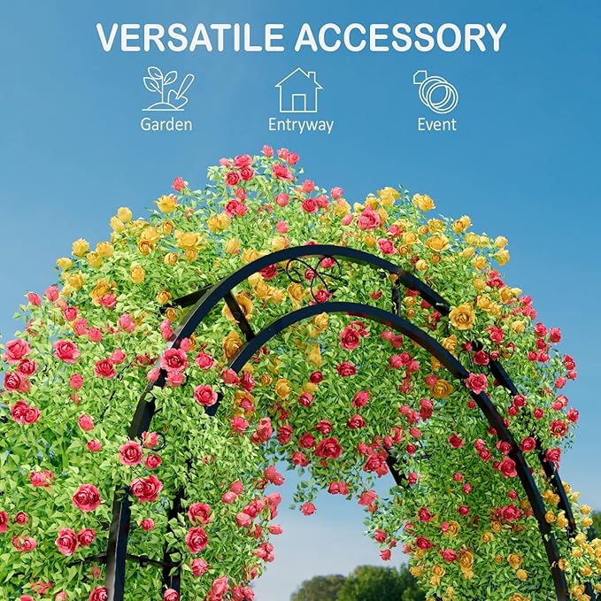 102in Steel Garden Arch Arbor Trellis for Climbing Plants Outdoor,Yard,Wide Sturdy Durable Garden Arch for Lawn,8.5ft Climbing Plants Decorative Wire Lattice,Outdoor Wedding Arch(Black)