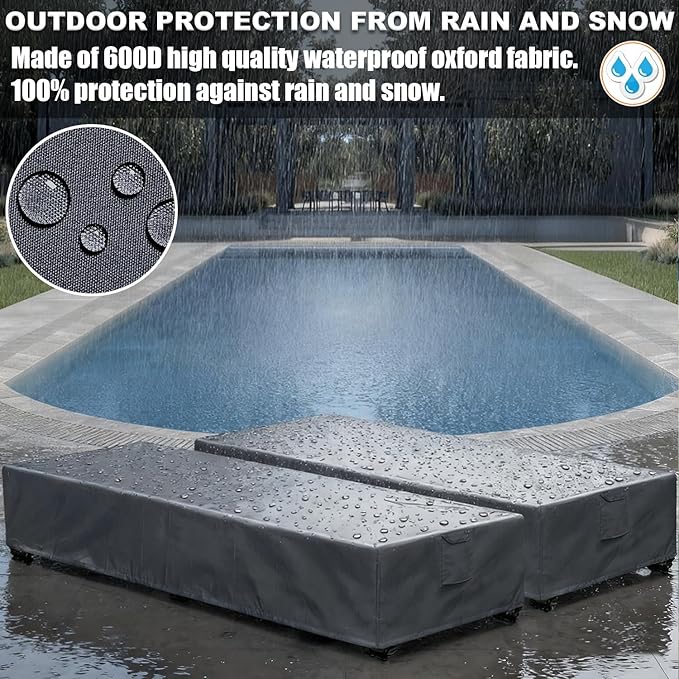 Waterproof Patio Lounge Chair Cover 4 Pack Outdoor Chaise Lounge Covers 600D Weather Resistant Material, UV Protection, Windproof Design Outside Furniture Covers 80" x 28" x 14" H, Grey