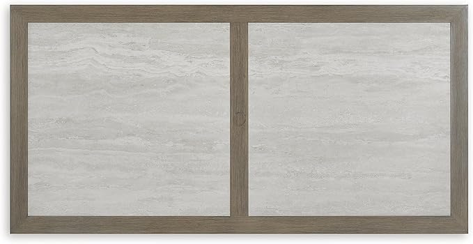 Signature Design by Ashley Rainier Ranch Contemporary Sintered Stone Tabletop Outdoor Dining Table with 4 Legs, Light Brown & Beige