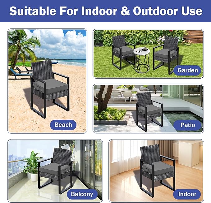 is Outdoor Cushions 4pcs Set, 19" x 19" x 3" Waterproof Outdoor Cushions for Patio Furniture, Outdoors Seat Cushions Set of 4 with Handle and Ties, Dark Grey