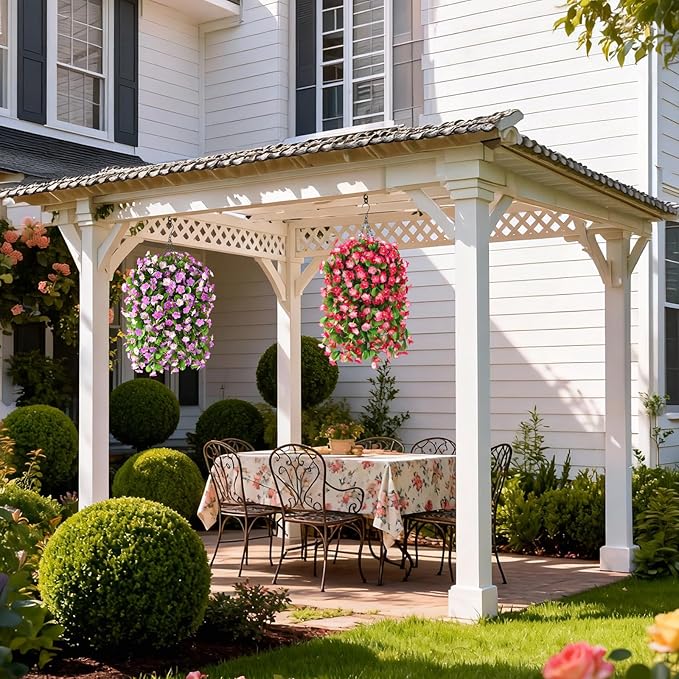 2 Pack Artificial Hanging Flowers, Fake Flowers Hanging Plant Violet Flower, Artificial Faux Silk Spring Flower for Wall Front Door Yard Garden Wedding Outdoor Decoration(Deep Pink)