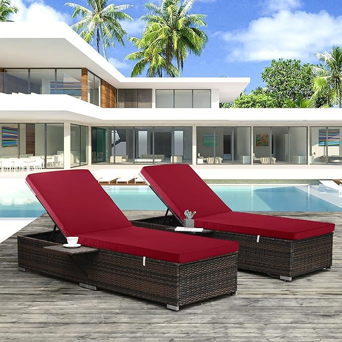Chaise Lounge Cushion Outdoor, Waterproof and Stain-Resistant Lounge Deck Reclining Chair Cushions for Patio Furniture Lawn Pool Resort Hotel, 80x26x3 Inch, Set of 4, Burgundy