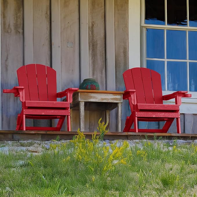 YEFU Adirondack Chair, Oversized Plastic Adirondack Chairs Folding Outdoor Chairs with Cup Holder, Lawn Chair with Weather Resistant for Outside Deck Lawn Garden, Weight Capacity Up to 400 Lbs(Red)