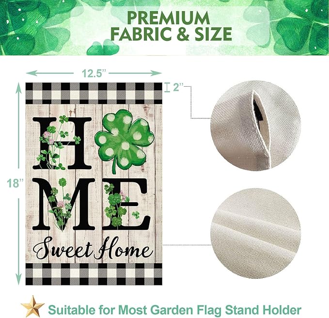 ORTIGIA St Patricks Day Garden Flag Burlap Vertical Double Sided Shamrock Lucky Green Clover Garden Flag Holiday Yard Flag Outside Outdoor Decor 12.5x18 Inch