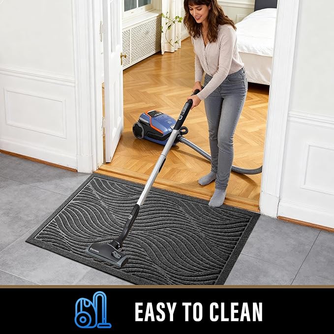 PLEASOR Front Door Mat Outside Entrance, Absorbent and Dirt Resistant Welcome Mat Indoor Outdoor, Non-Slip Backing Entry Mat, Fade Resistant, Easy Clean Low Profile Doormat for Entryway, 36x24, Grey