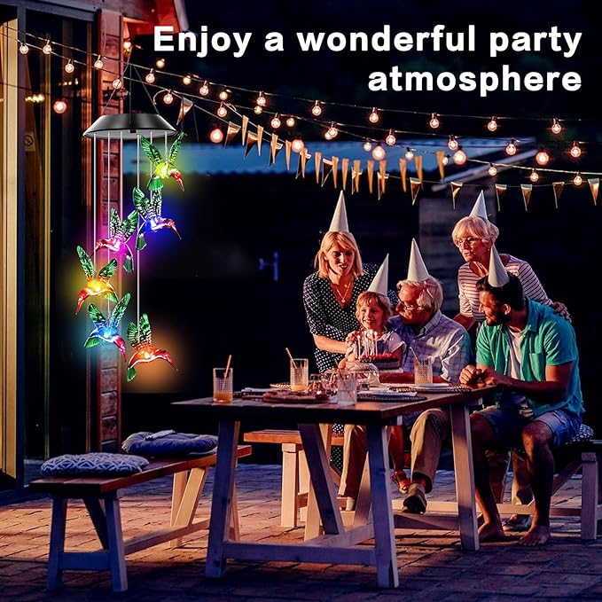Hummingbird Solar Wind Chimes, Hummingbird Wind Chimes for Outside,Best Gifts for Mom Grandma Women Wife Aunt Sister, Unique Mobile Wind Chime, Garden Yard Decor Green