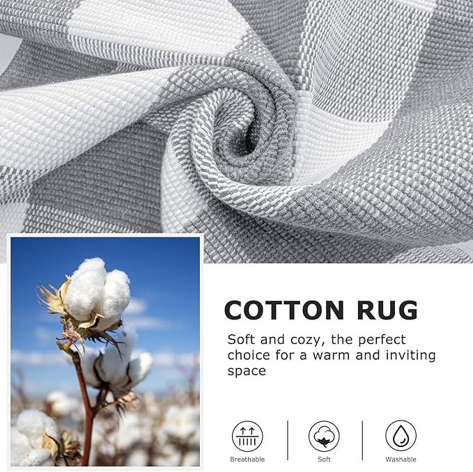 IOHOUZE Buffalo Plaid Rug 5x7 Ft Indoor Outdoor Rug, Washable Rugs for Living Room, Spring Summer Welcome Mats Outdoor, Cotton Area Rug for Farmhouse/Entryway/Home Entrance, Grey White