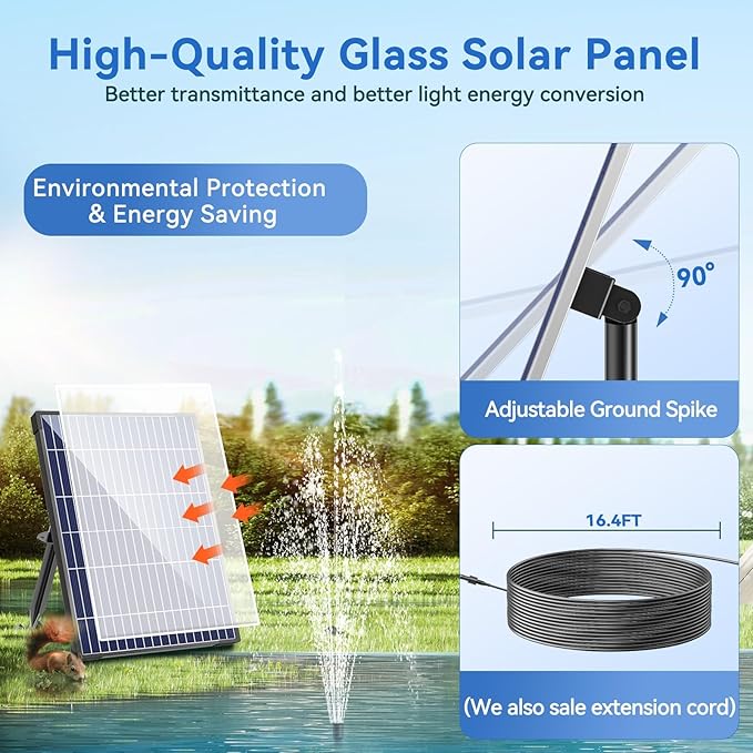POPOSOAP Solar Water Pump, 12W Solar Fountain Pump 160GPH Flow Adjustable Solar Powered Water Pump with Dry-Run Protection for Fish Pond, Wildlife Garden, Ponds, Waterfall, Hydroponics