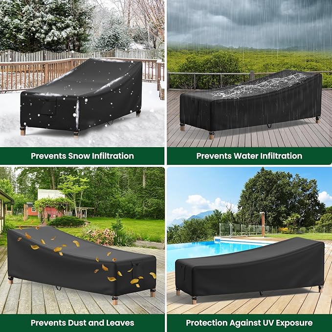 Mrrihand Chaise Lounge Cover, Patio Furniture Covers, Patio Lounge Chair Cover Waterproof and UV Resistant, Oxford Heavy Duty Outdoor Furniture Covers with Air Vent 2 Pack - 68L x 30W x 30H inch