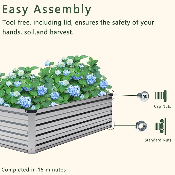 2PCS 8x4x1FT Galvanized Raised Garden Bed Kit,Vegetable Boxes-Rectangle Metal Flower Box,Large Planter Raised Beds Outdoor Garden for Planting,Fruit,Herb-Silver