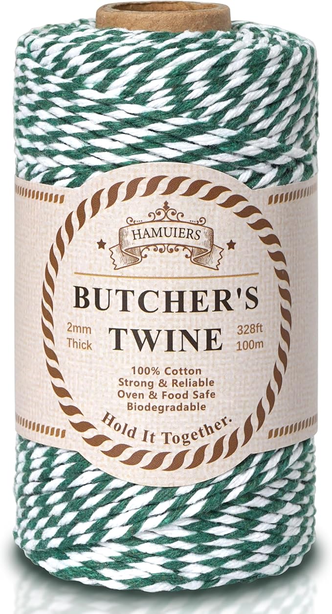 Cotton Twine String, 328 Feet Green & White - Christmas Twine for Gift Wrapping, Crafts, Baking, Butchers, Holiday Decorations, DIY, Kitchen & Gardening