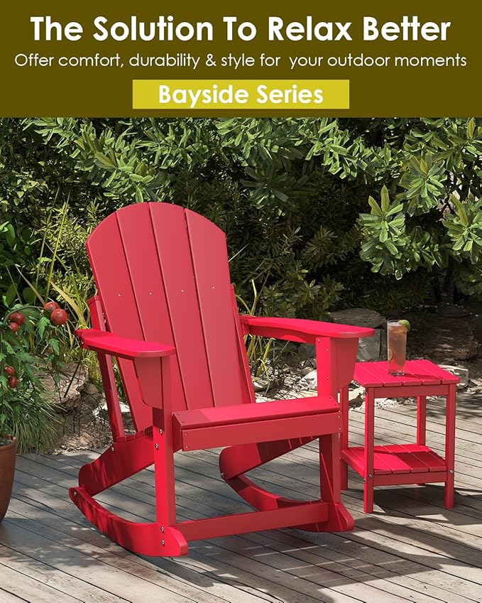 GREENVINES Adirondack Rocking Chair | HDPE Plastic | Porch Rocker | Chair for Outdoor Patio Deck | All Weather | Red