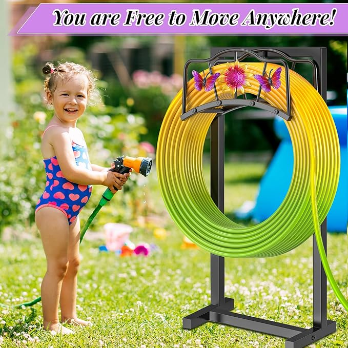 Garden Hose Holder, Heavy Duty Metal Water Hose Holders Stand with 4 Spikes, Freestanding Outdoor Water Pipe Storage Rack Hanger 150ft for Outside Yard Lawn Decor